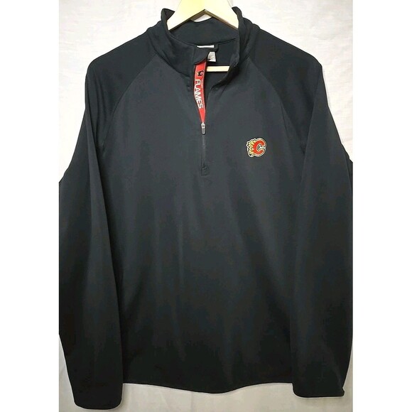 Calgary Flames Quarter Zip Pullover Shirt Level Wear, Sz Large, Black - Picture 1 of 8